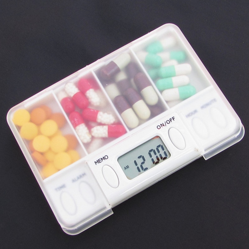 Alarm Pill Box 4 Grid Pill Organizer with Alarm