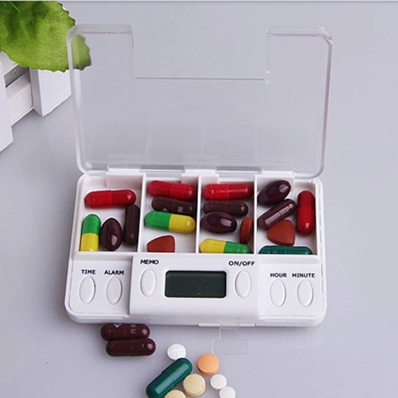 Alarm Pill Box 4 Grid Pill Organizer with Alarm