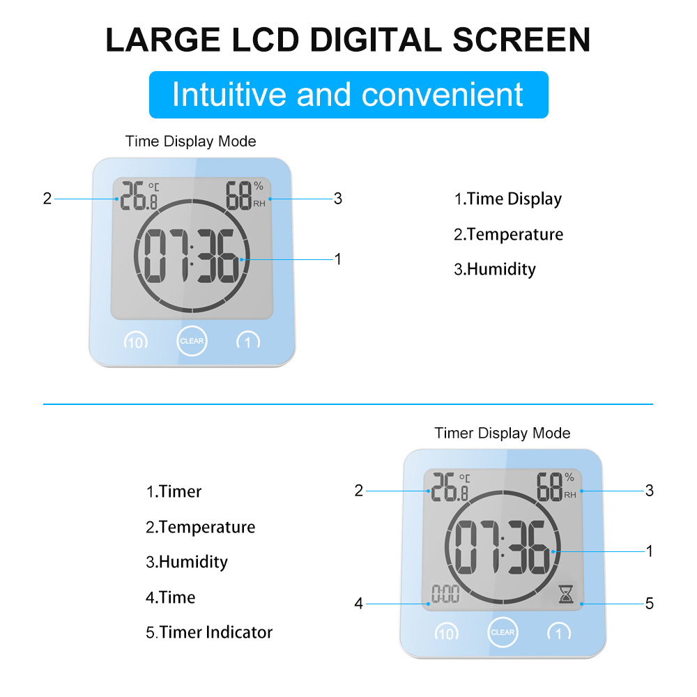 Bathroom Clock Digital Waterproof Device