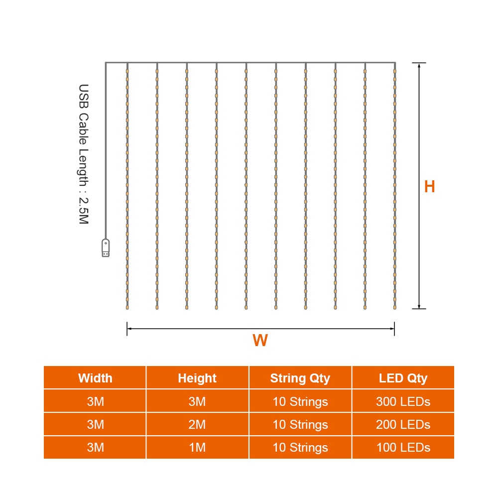 Curtain String Lights USB Remote Control