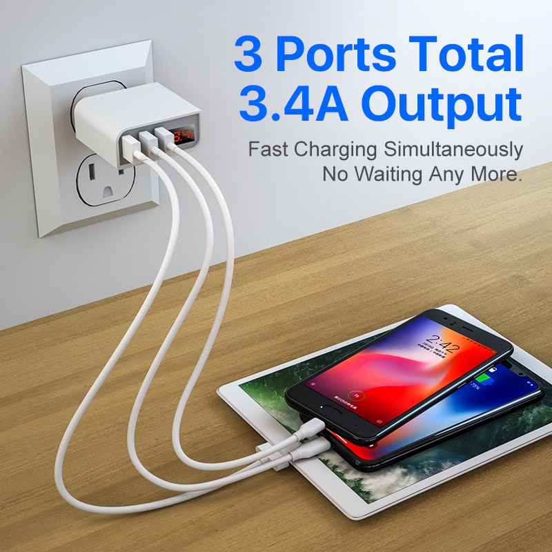 USB Wall Charger 3-Ports Fast Charger