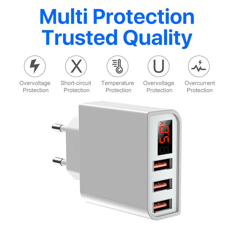 USB Wall Charger 3-Ports Fast Charger