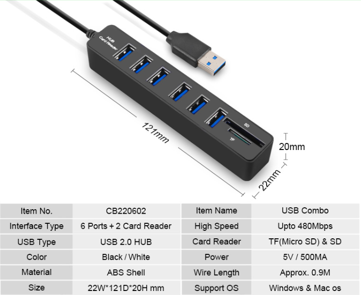 USB Port Hub Card Reader