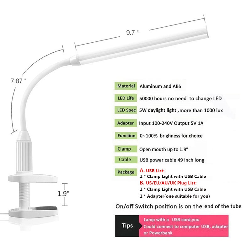 Desk Light with Touch Switch Sensor Control