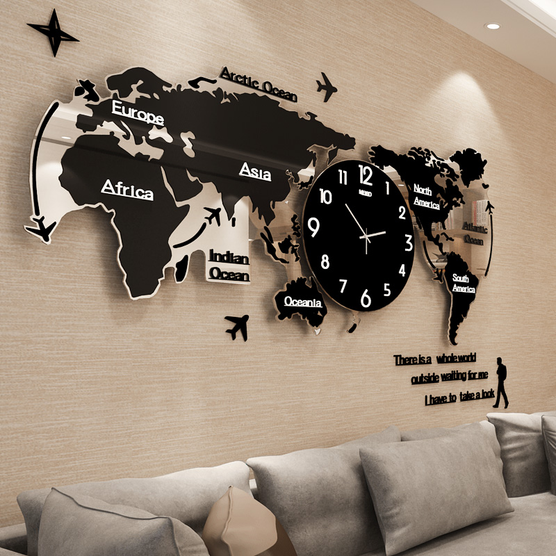 Large Wall Clock World Map Shape