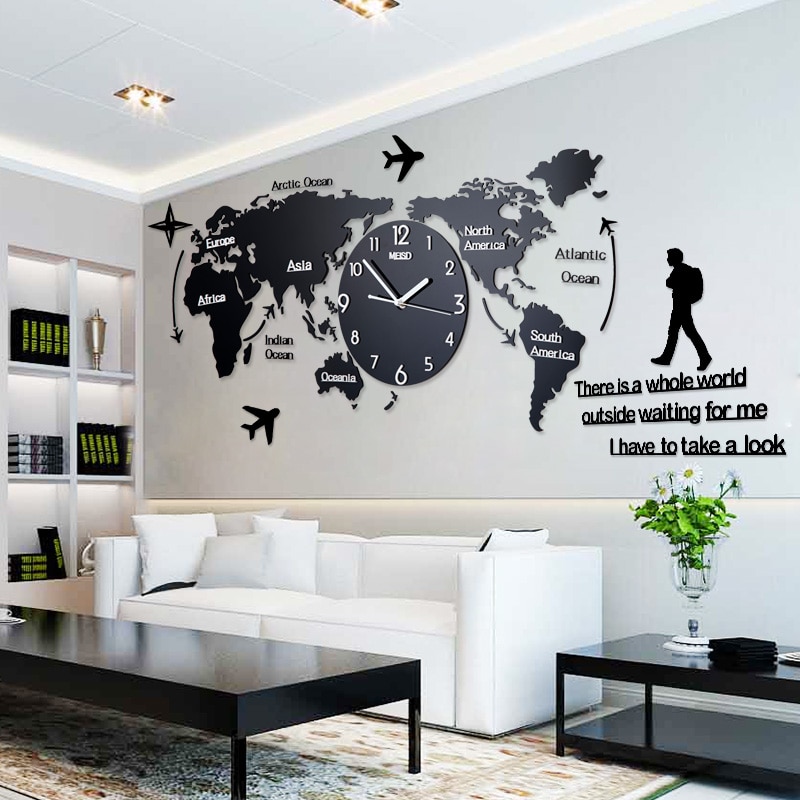 Large Wall Clock World Map Shape