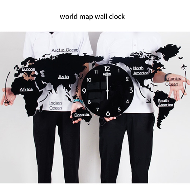 Large Wall Clock World Map Shape