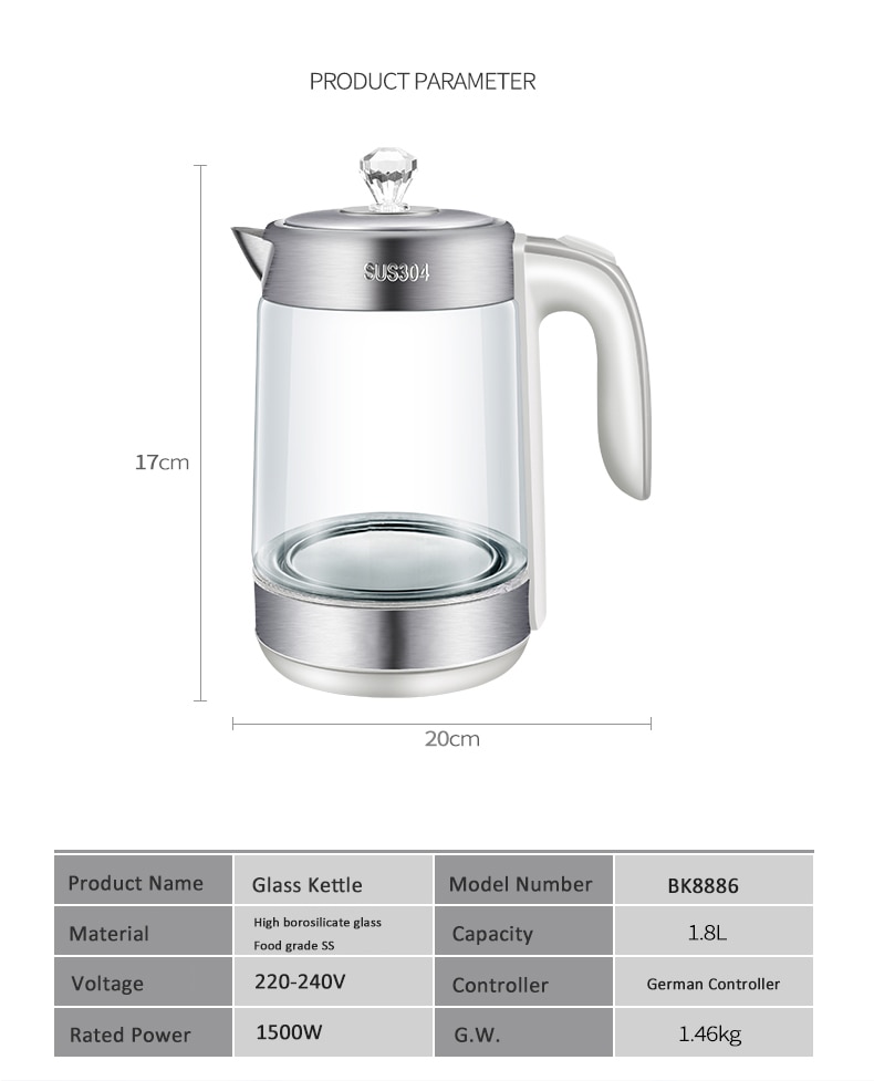 Electric Kettle Cordless Glass Heater