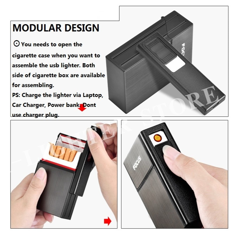 Cigarette Case Box Flameless Lighter