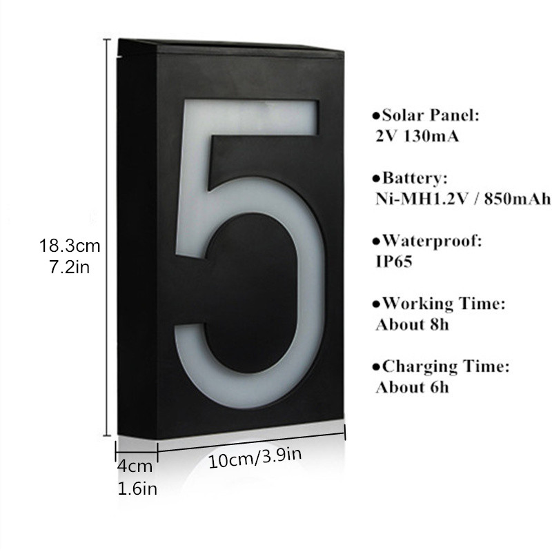 House Numbers Solar Powered LED Door Plate