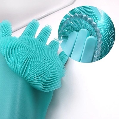 Dishwashing Rubber Scrubber Gloves (1 Pair)