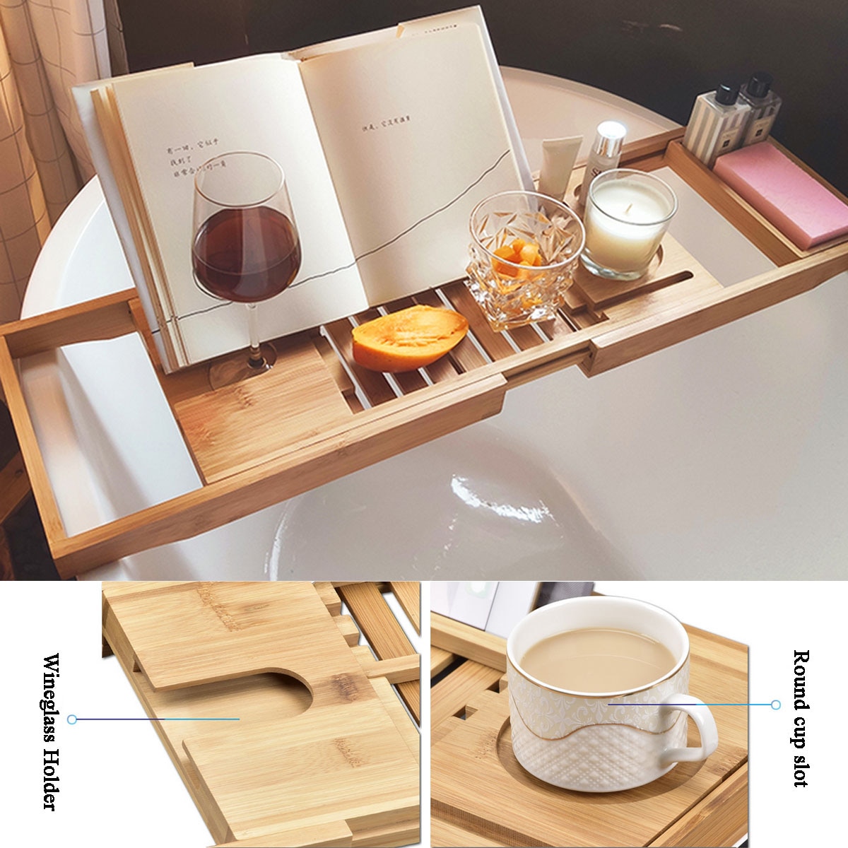 Bathtub Book Holder Bamboo Tray