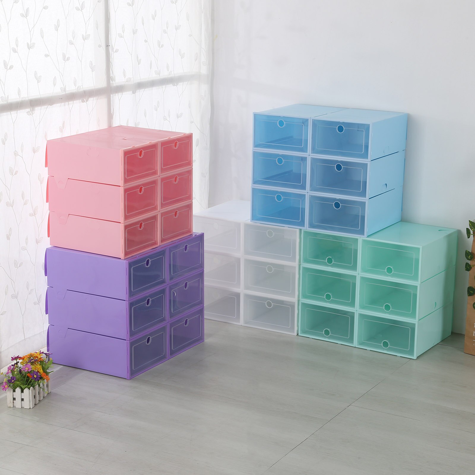 Plastic Shoe Storage Organizer Box Set