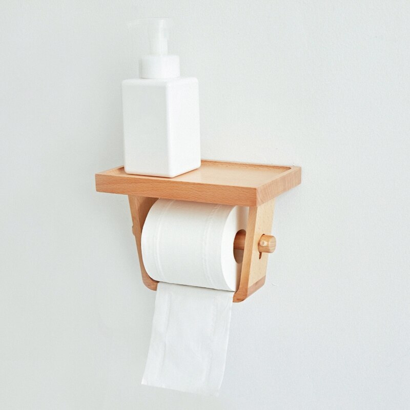 Wall-Mounted Wood Toilet Roll Holder