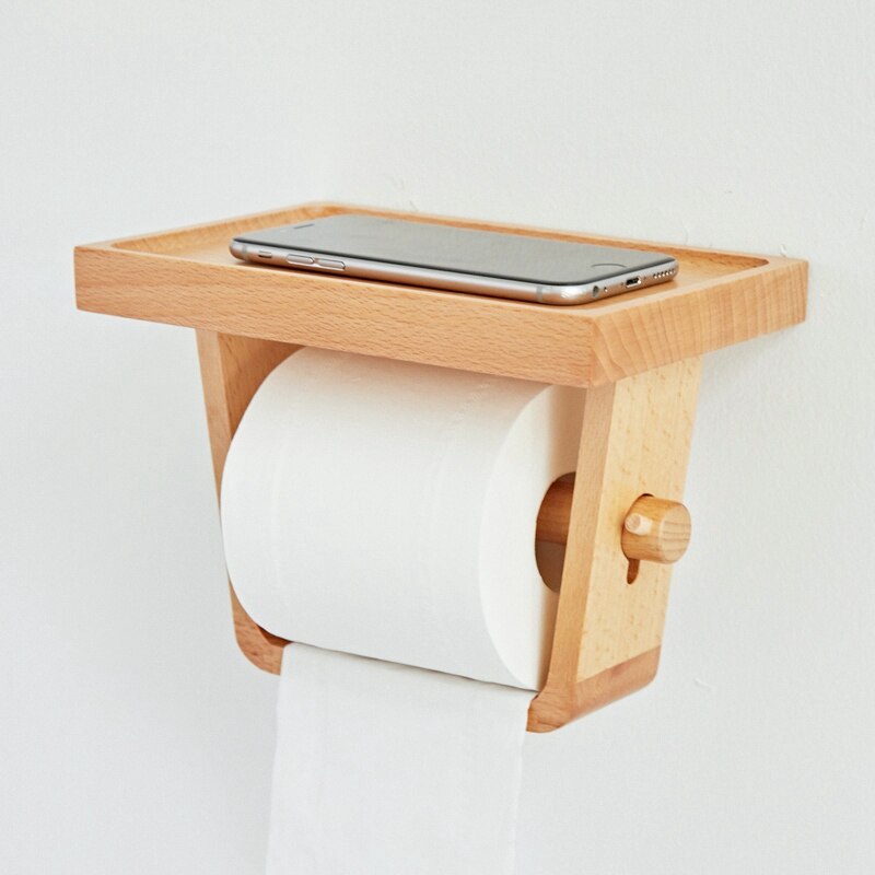 Wall-Mounted Wood Toilet Roll Holder