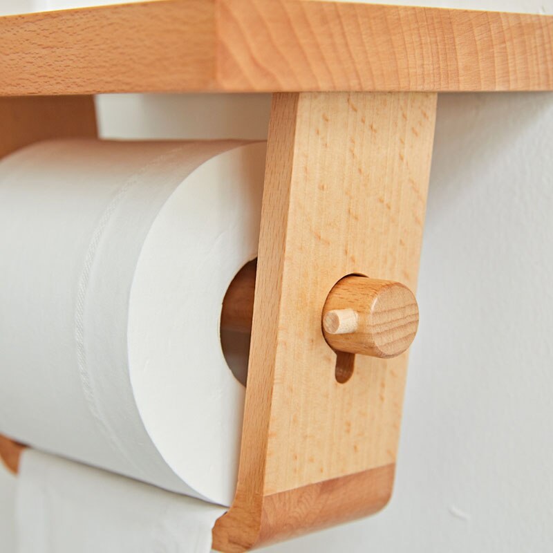 Wall-Mounted Wood Toilet Roll Holder