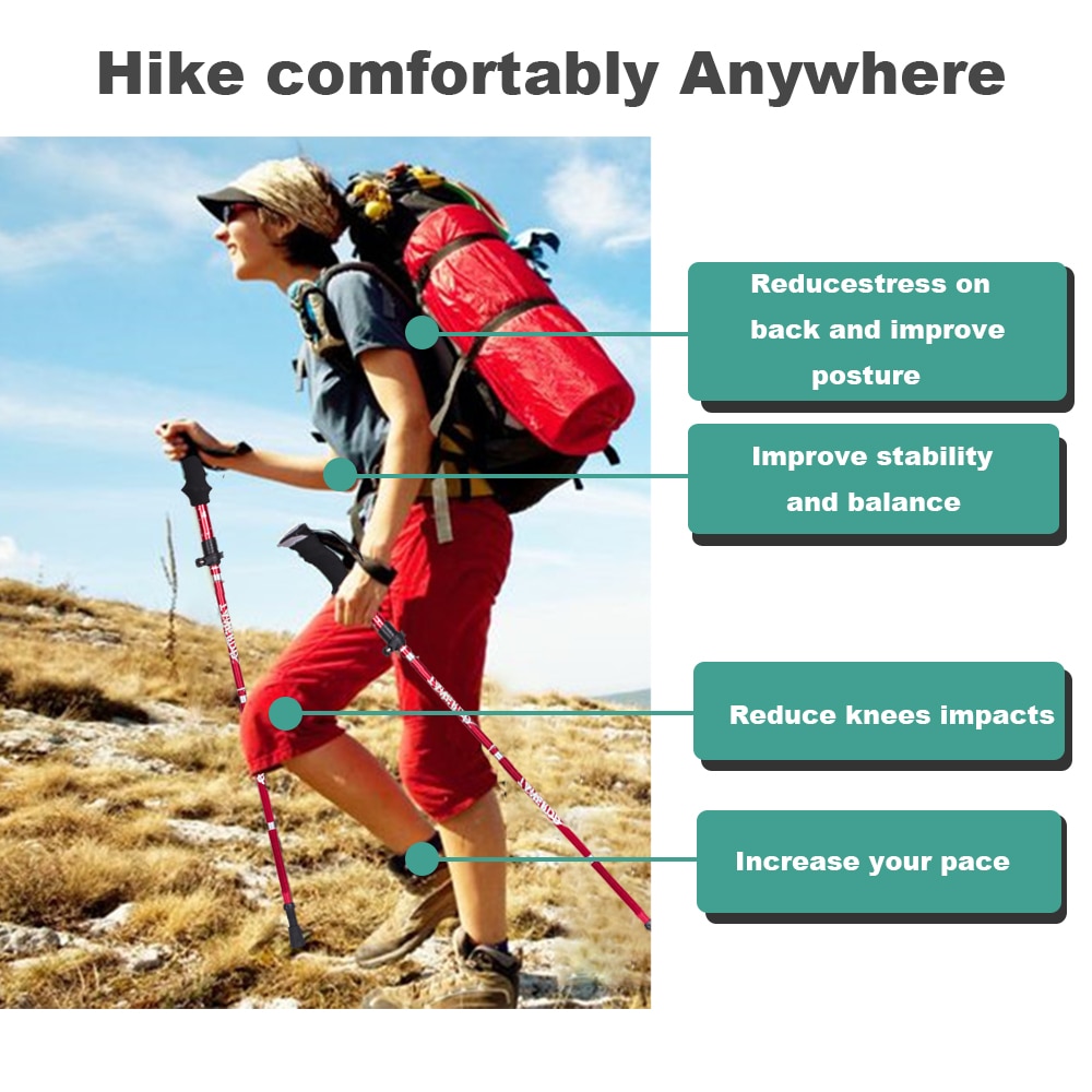 Hiking Poles 5-Section Foldable Trekking Stick