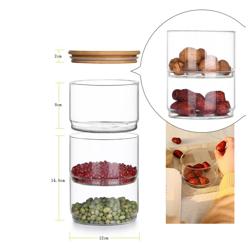 Stackable Glass Containers Moisture-proof Storage (3 pcs)