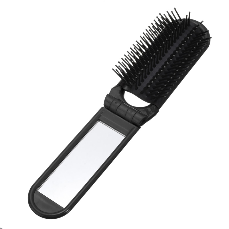 Folding Hair Brush Travel Comb with Mirror