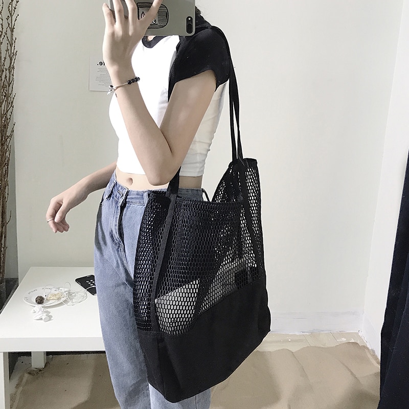 Mesh Tote Bag Fashion Grocery Carrier