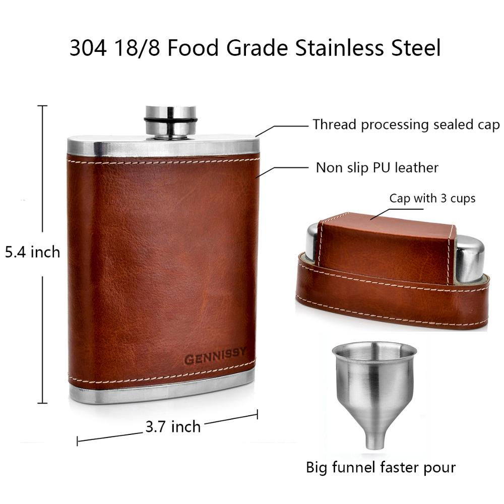 Wine Flask Stainless Steel with Leather Sleeve