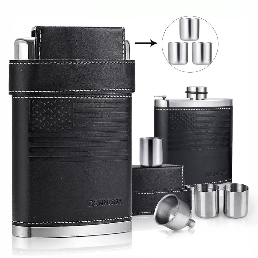 Wine Flask Stainless Steel with Leather Sleeve