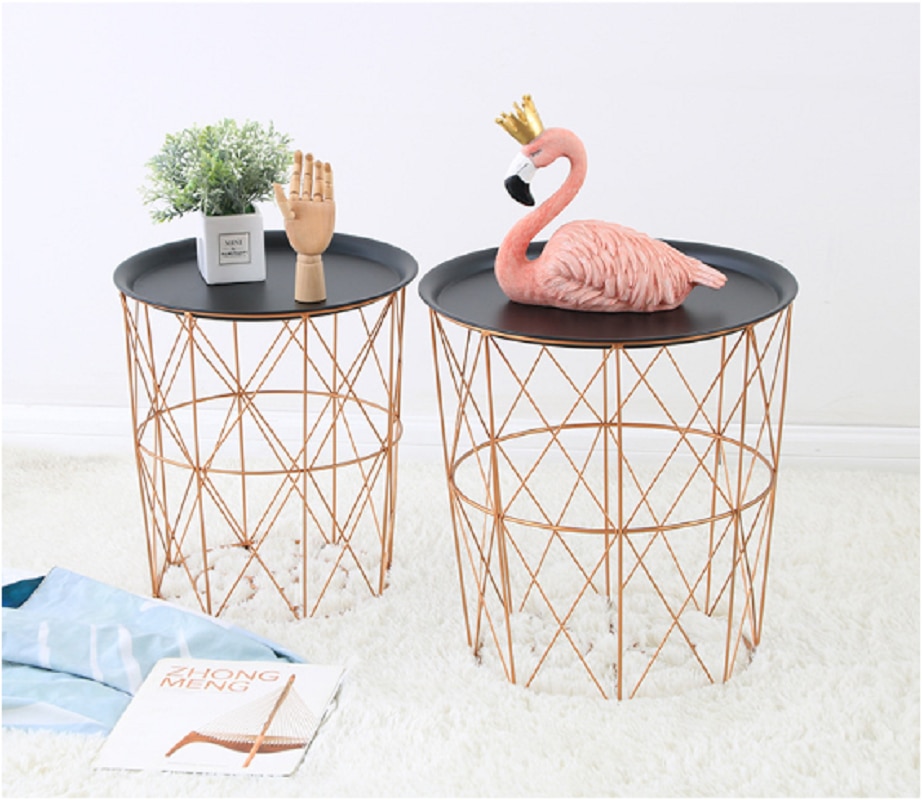 Round Metal Coffee Table with Storage Basket