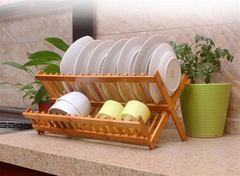 Wooden Dish Rack Foldable Plate Drainer