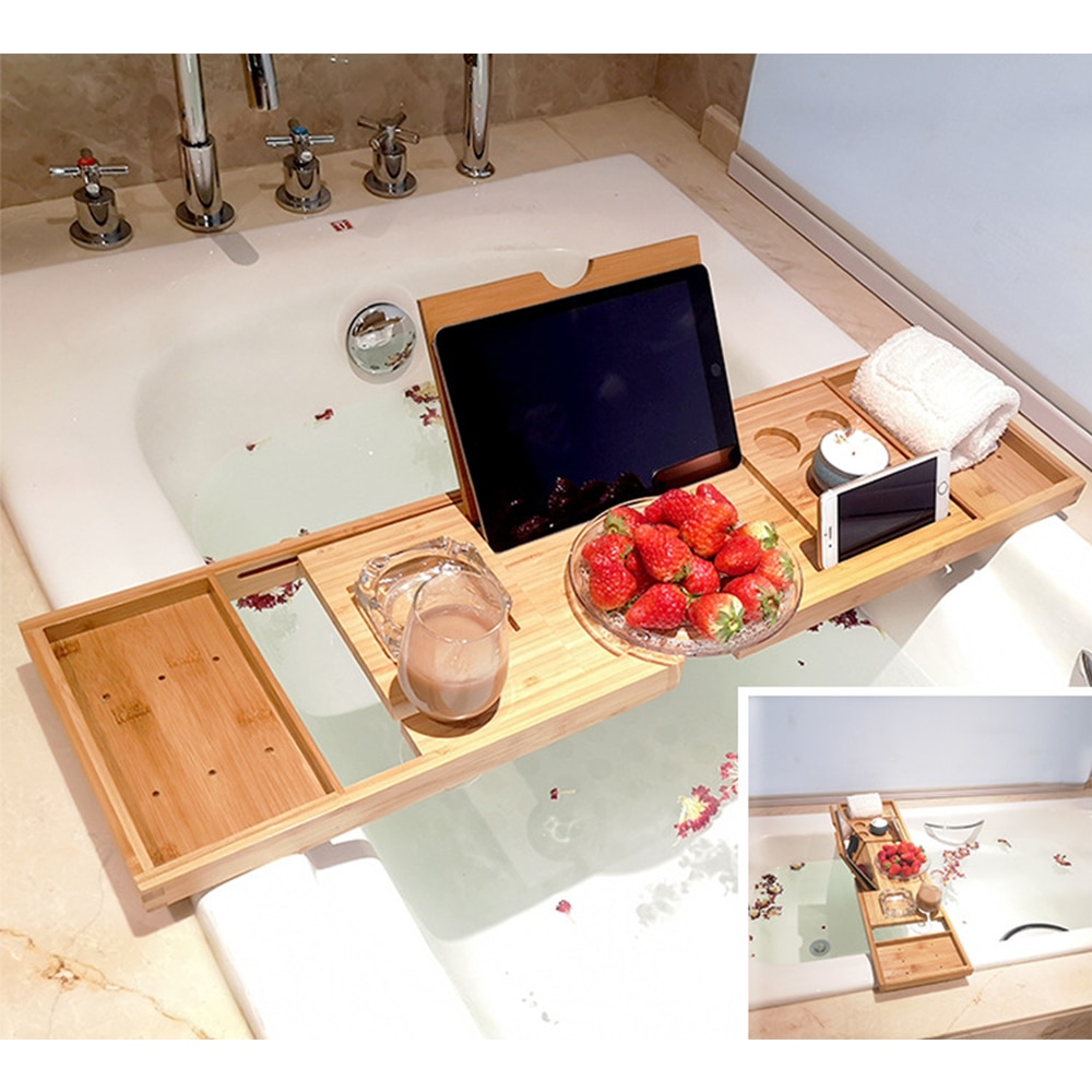 Bath Wine Holder Wooden Tray