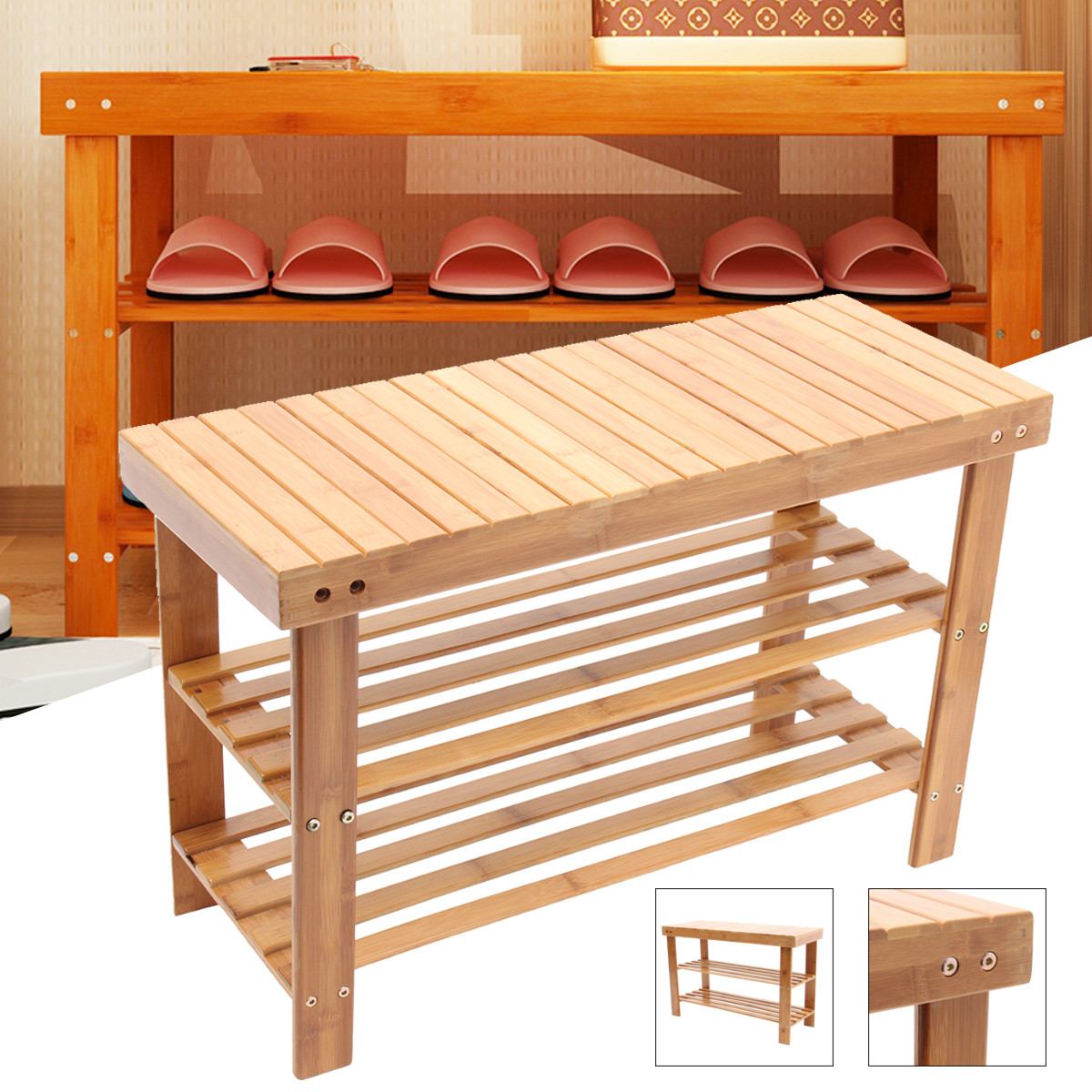 Shoe Rack Bench Wooden Organizer