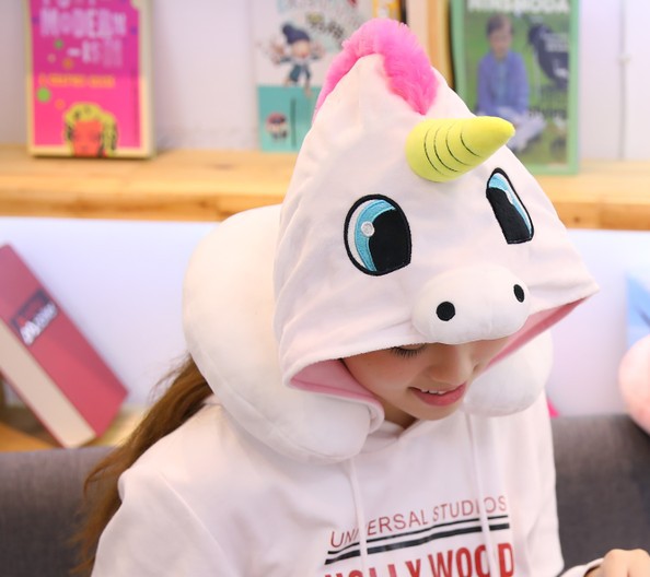 Neck Pillow With Hood Unicorn Design