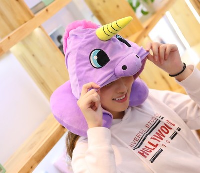 Neck Pillow With Hood Unicorn Design