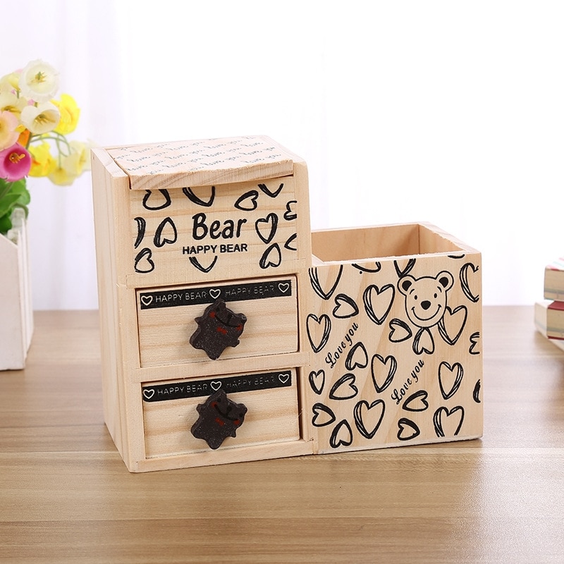 Wooden Desk Organizer Cute Pen Holder