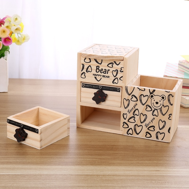 Wooden Desk Organizer Cute Pen Holder