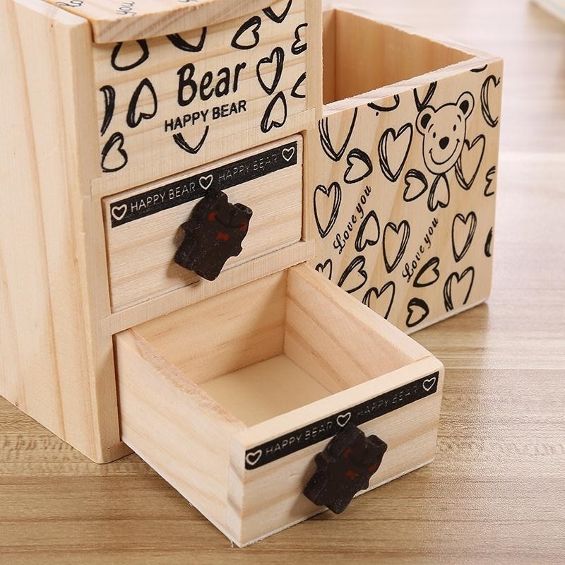 Wooden Desk Organizer Cute Pen Holder