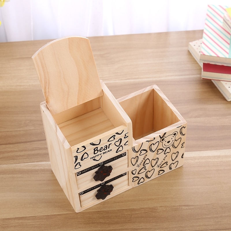 Wooden Desk Organizer Cute Pen Holder