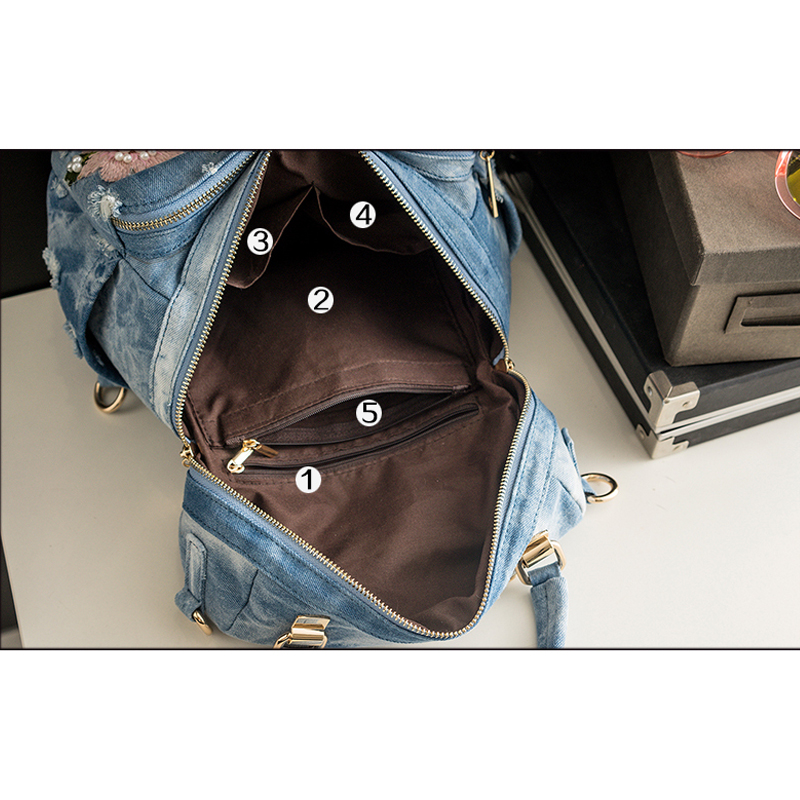 Denim Backpack School Knapsack