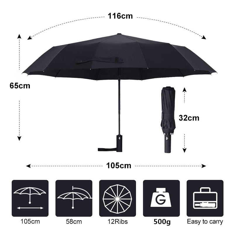 Rain Umbrella Windproof Foldable Brolly