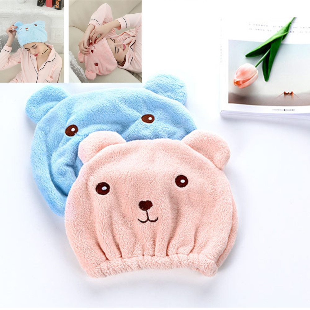 Hair Towel Wrap Microfiber Bear Cap