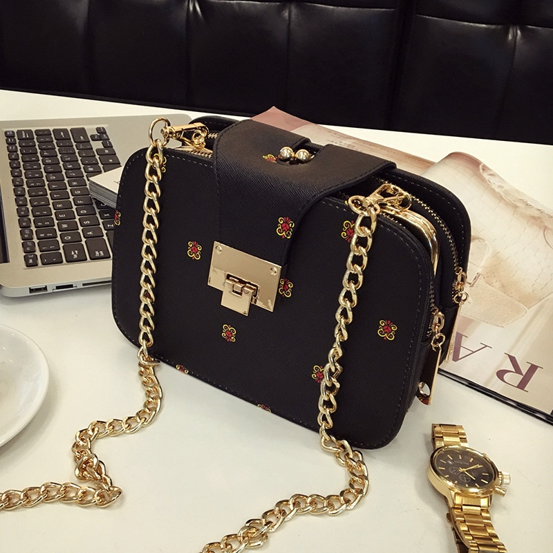 Small Purse Gold Chain Leather Bag