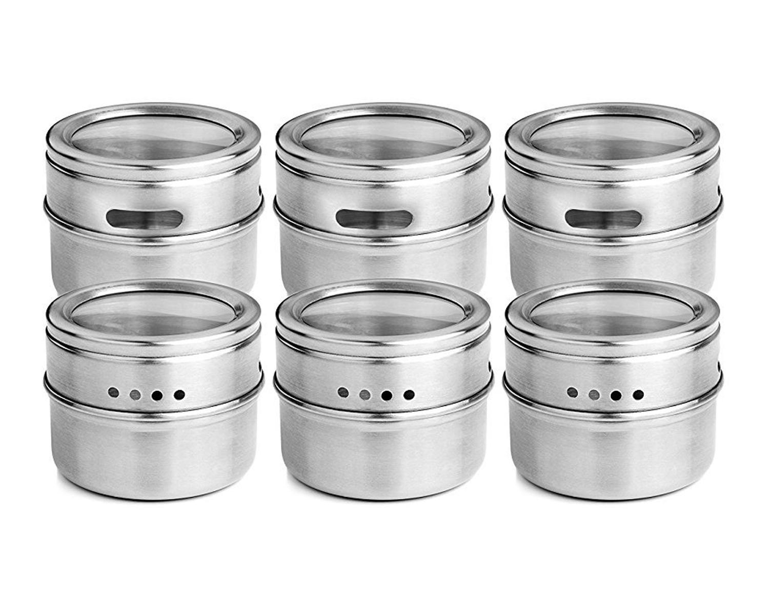 Magnetic Spice Tins Stainless Spice Jars (Set of 6)