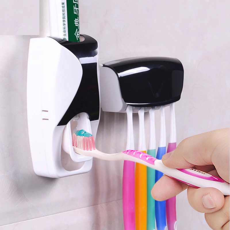 Set of Toothpaste Automatic Dispenser & Toothbrush Holder