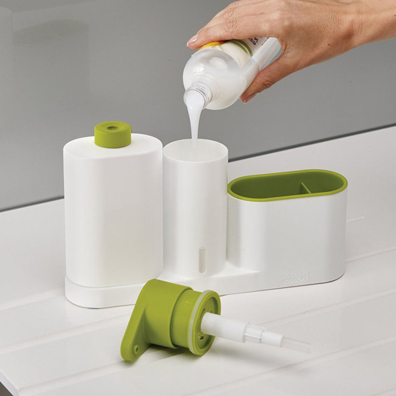 3-in-1 Soap Dispenser, Reusable Bottle & Storage Rack