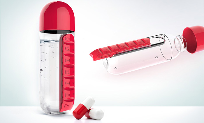 2-in-1 Water Bottle (600 ml) & Pill Organizer Case