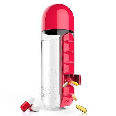 2-in-1 Water Bottle (600 ml) & Pill Organizer Case