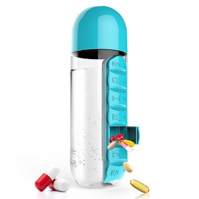 2-in-1 Water Bottle (600 ml) & Pill Organizer Case