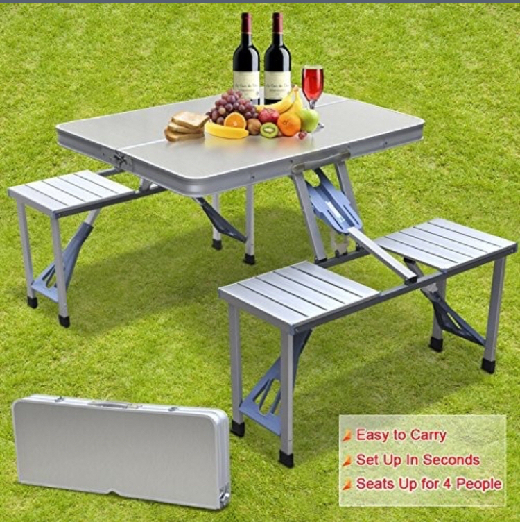 Portable Easy Carry Aluminum Picnic Table & Chairs Set