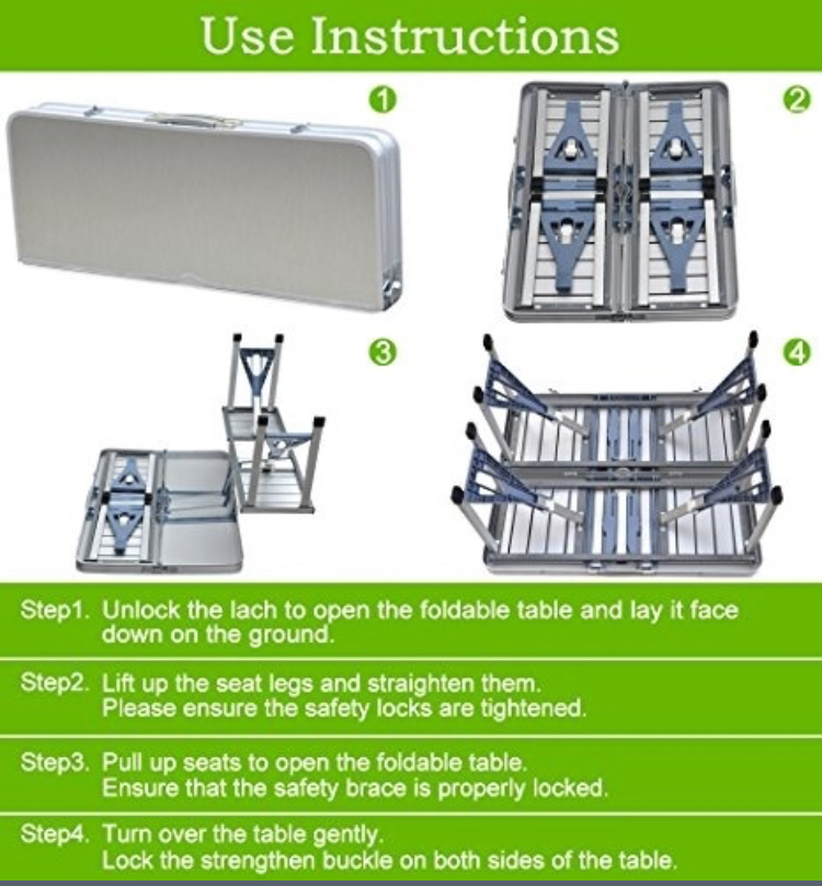 Portable Easy Carry Aluminum Picnic Table & Chairs Set