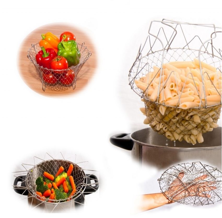 Stainless Steel Chef Basket Foldable Strainer