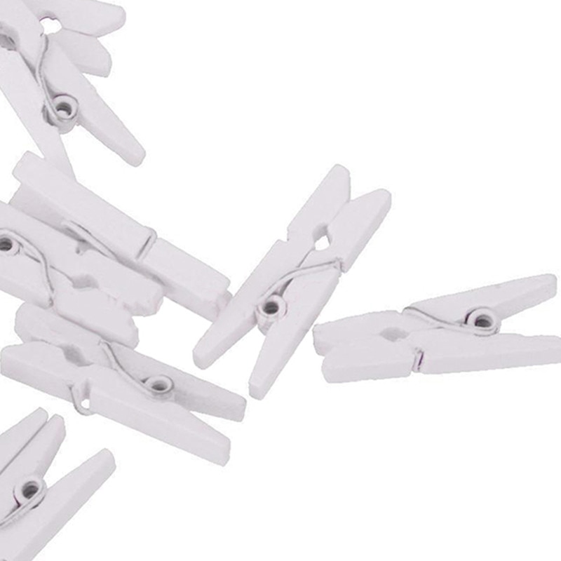 Mini Wooden Pegs White Clips (50pcs)